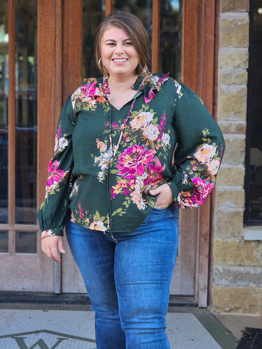 Tops | Plus Size Blouse Floral Printed Long Sleeve