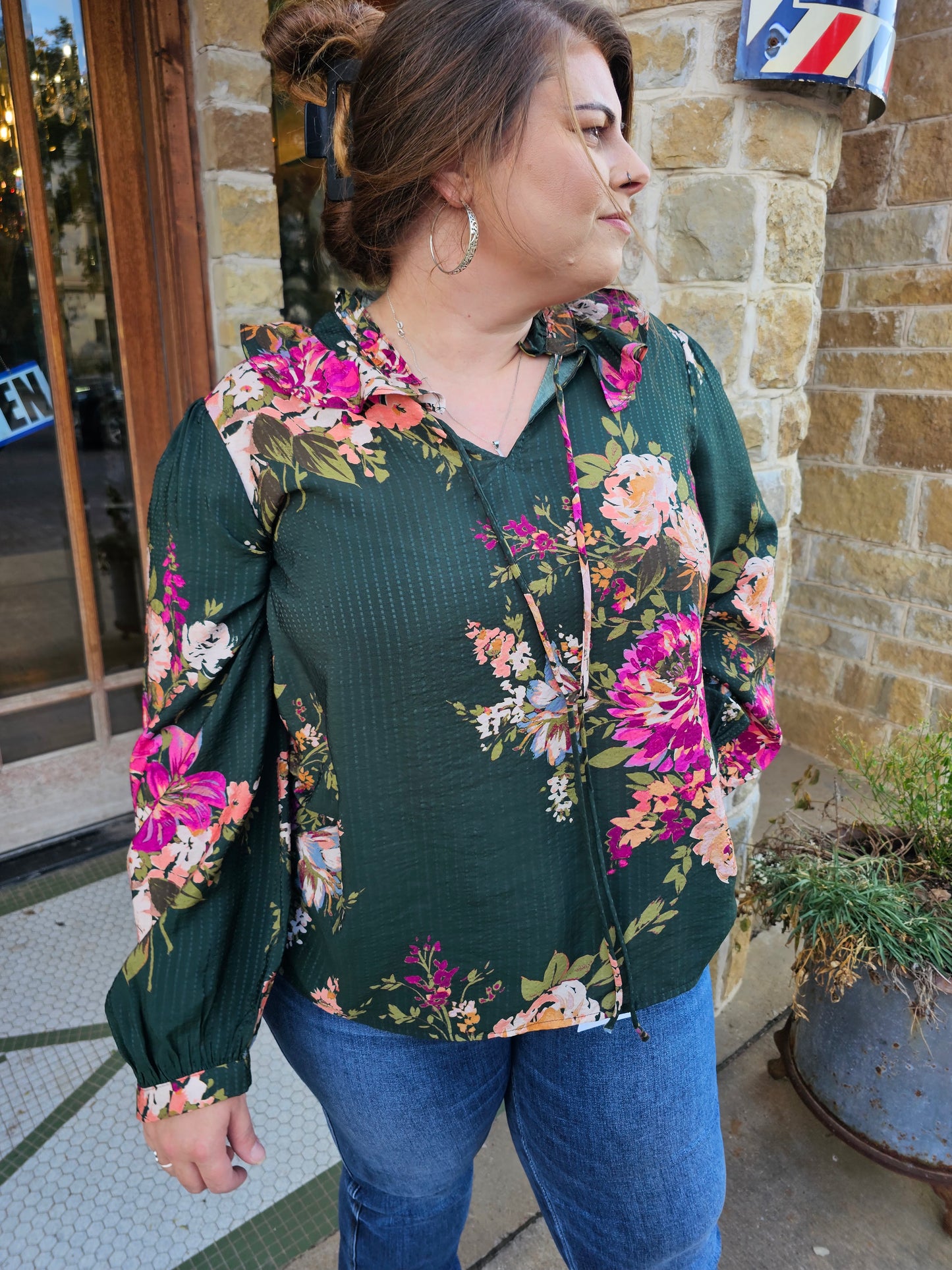 Tops | Plus Size Blouse Floral Printed Long Sleeve