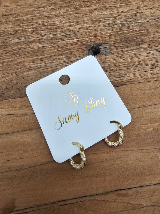 Earrings Mini Hoop Gold Diamond Twist