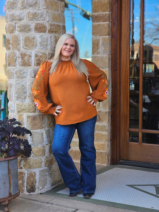 Plus Size Blouse Textured Airflow Embroidery Long Sleeve