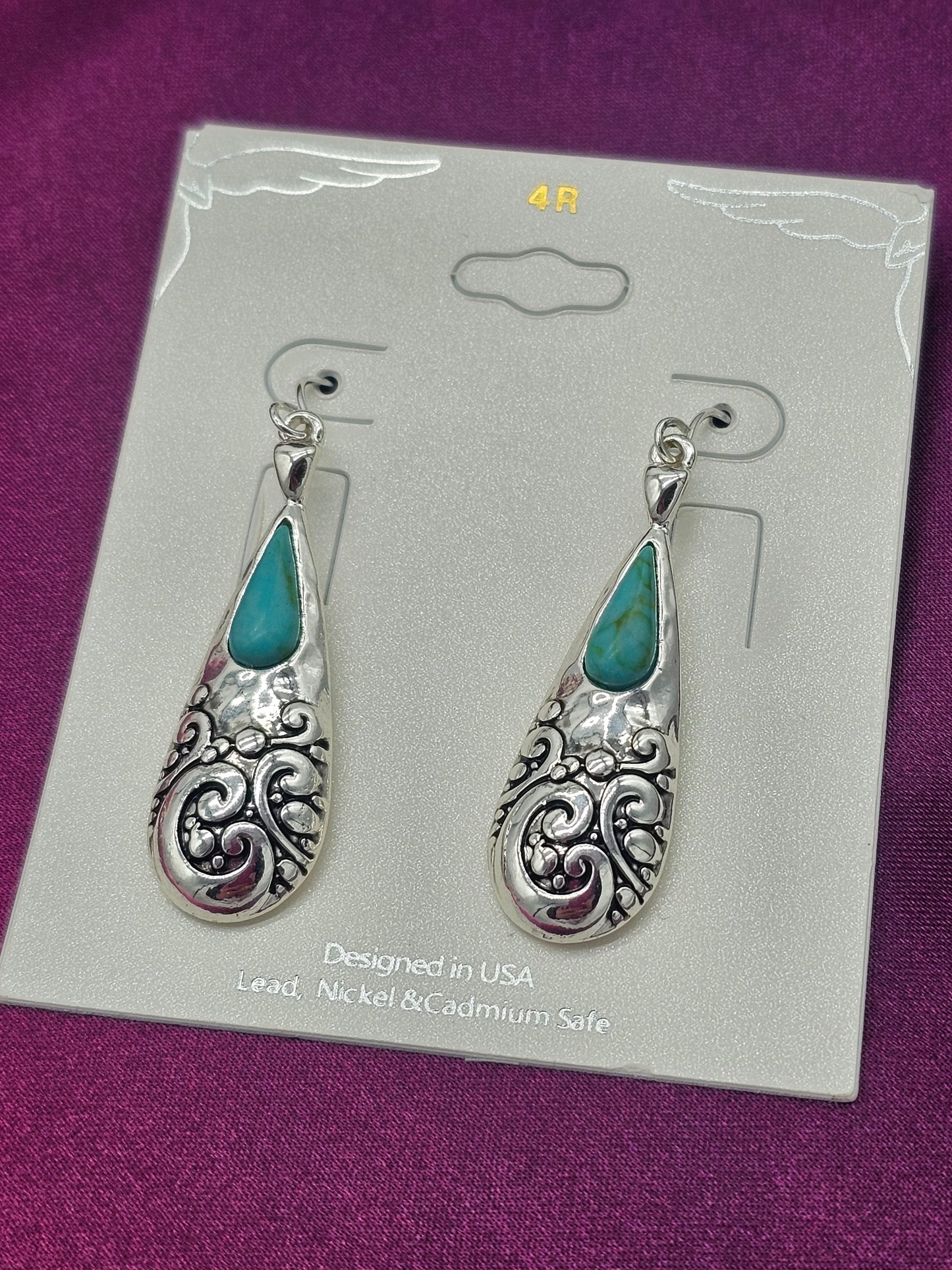 Filigree Turquoise Stone Dangle Earrings