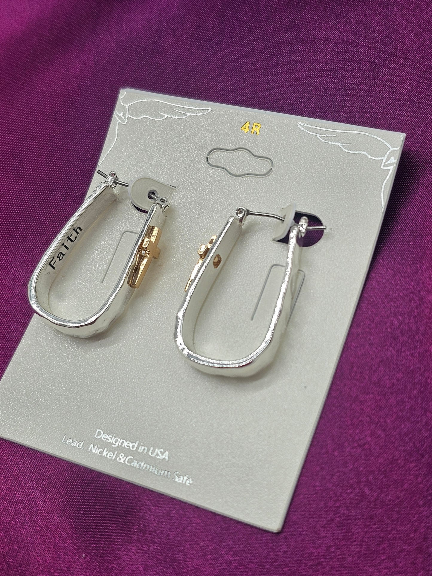 Earrings - Faith Cross Hoop Silver/Gold