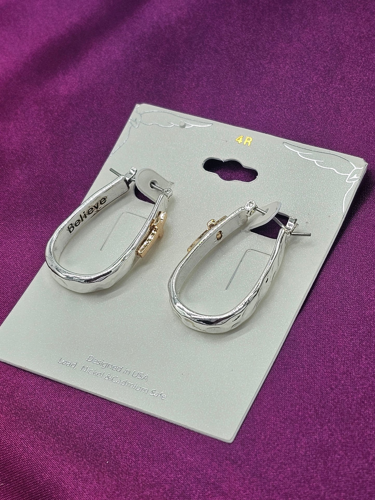 Believe Cross Hoop Earrings Silver/Gold