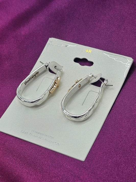 Believe Cross Hoop Earrings Silver/Gold