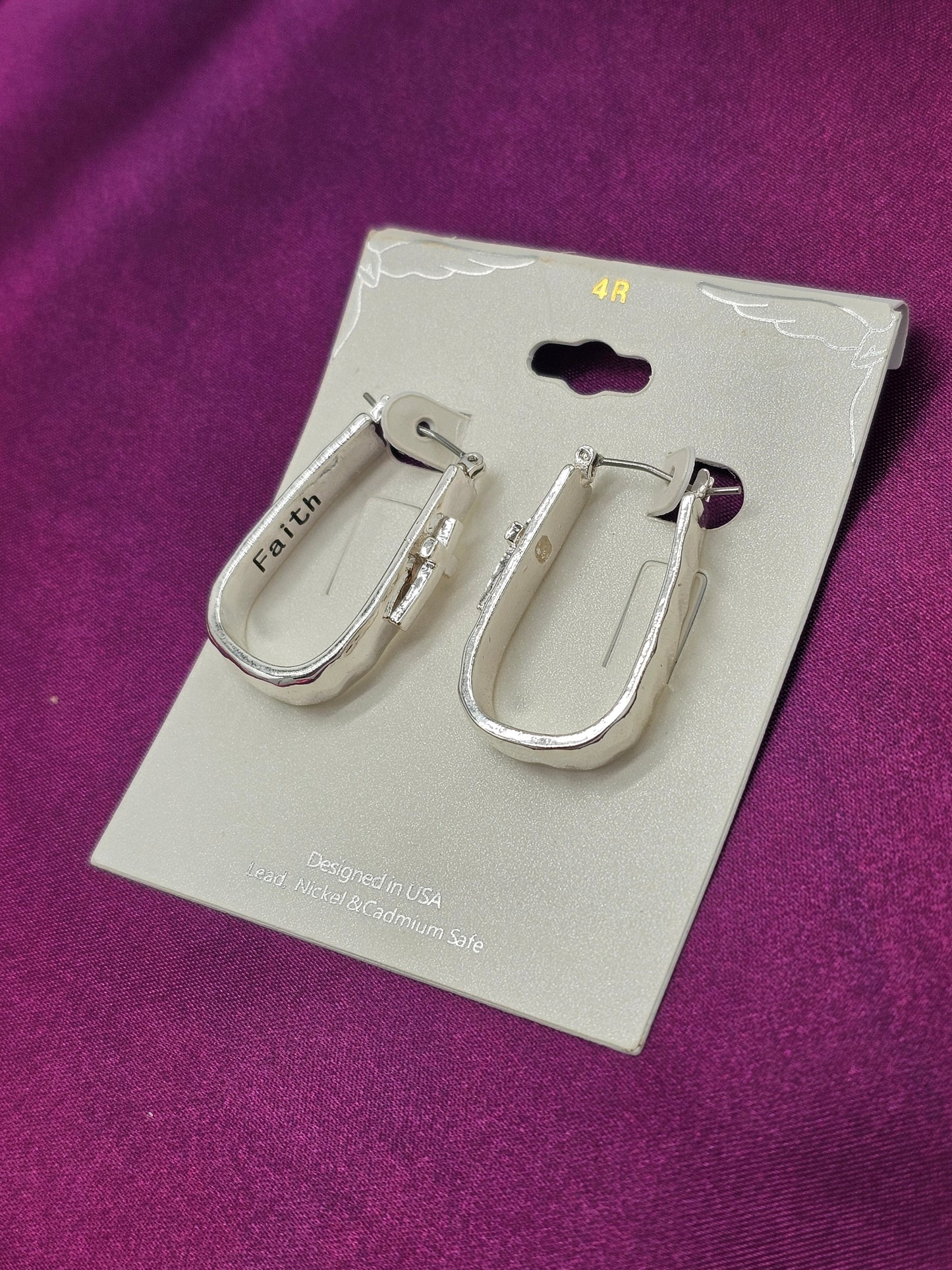 Earrings - Silver Faith Cross Hoop