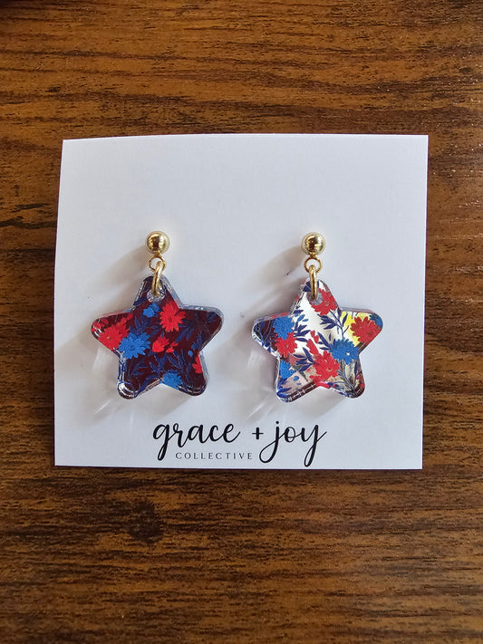 Earrings - Patriotic Mirror Floral