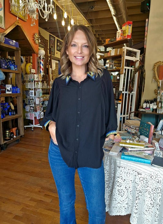 Blouse - Midnight Trim Button Front