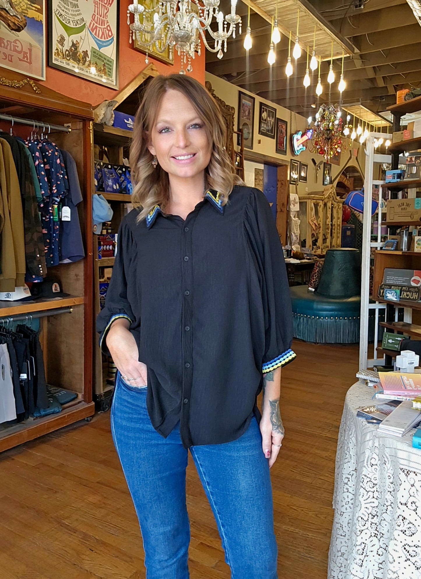 Blouse - Midnight Trim Button Front