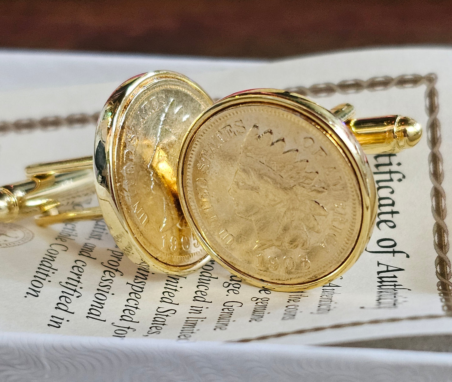 Cufflink - Indian Head Penny Gold