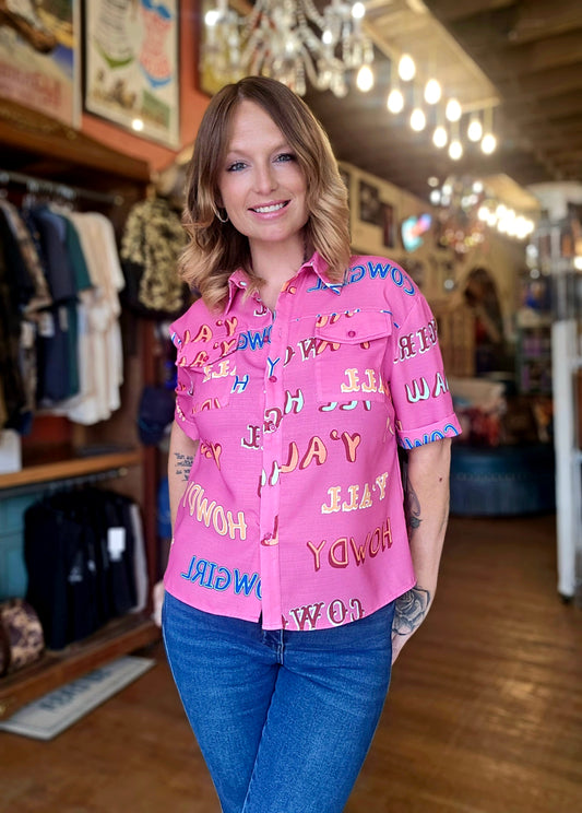 Blouse - Pink Western Collar