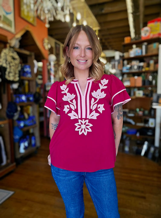 Blouse - Jodifl Berry Blossom Flutter Sleeve