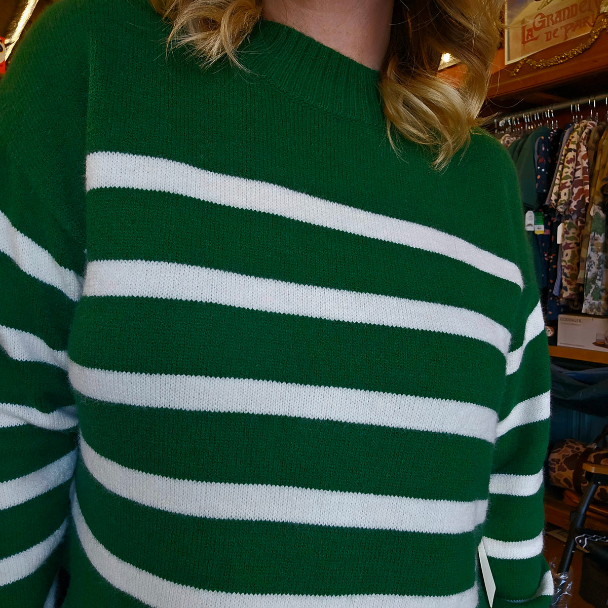 Sweater -  Pine Striped Mock Neck