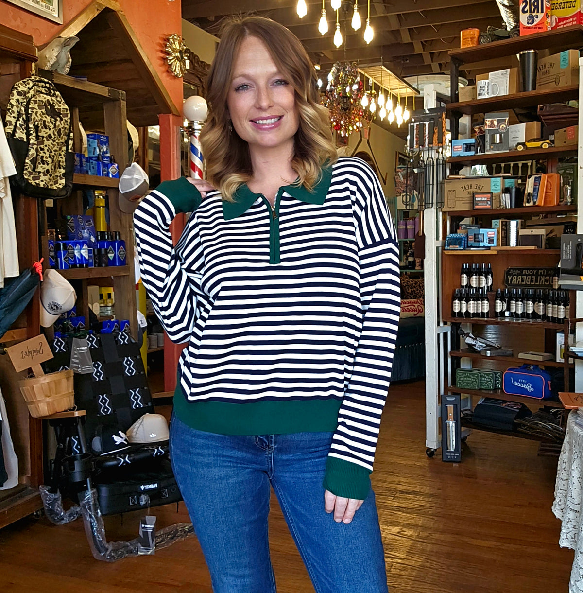 Sweater - Green Zip Neck Long Sleeve