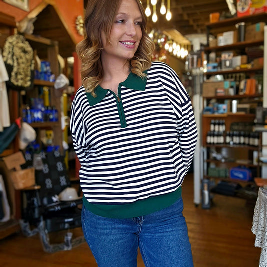 Sweater - Green Zip Neck Long Sleeve
