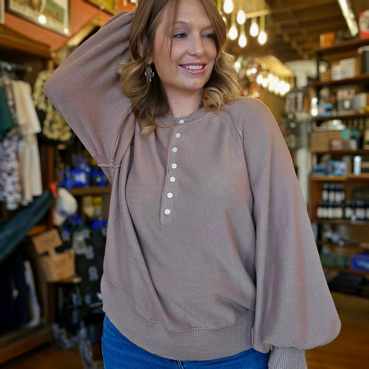 Sweater - Taupe Balloon Sleeve