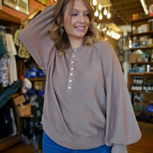 Sweater - Taupe Balloon Sleeve