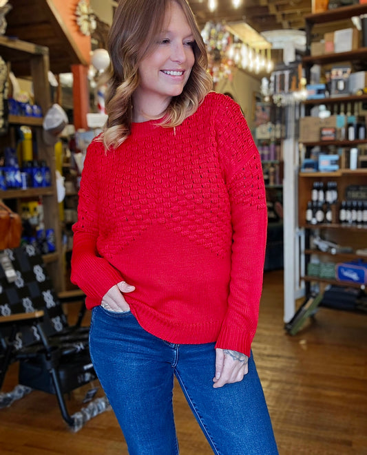 Sweater - Red Hollow Knit