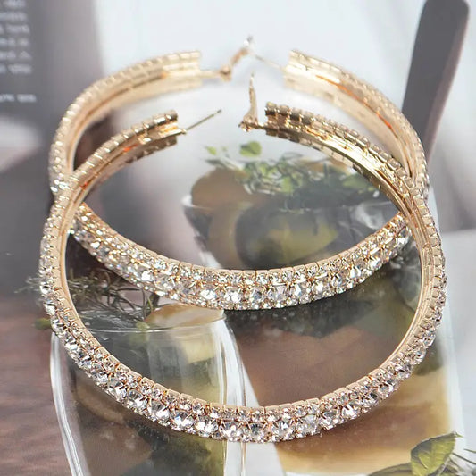 Jewelry | Earrings Gold Rhinestone 80mm Hoops