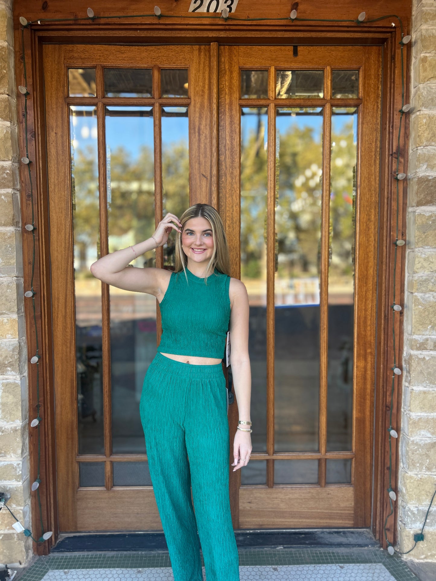 Sets | Emerald City Crinkled Plisse Cropped Tank and Pants