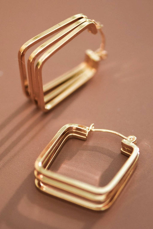 Earrings - Square Hoop Gold Plated