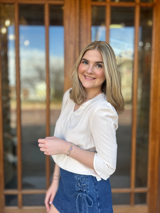 Champagne V-Neck Flare Cuff Blouse