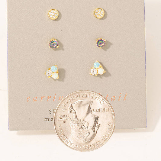 Mismatched Sterling Silver Cz Earring Set
