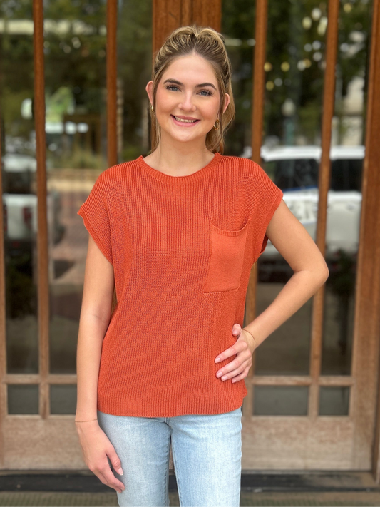 Tops | Sweater Marigold Crewneck Short Sleeve Pocket Trim
