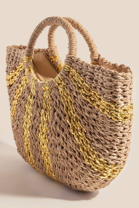 Handbags | Metallic Straw Stripes Round Braided