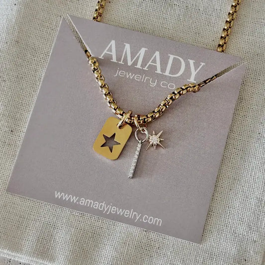 Necklace - Star Tag Bar Gold Plated