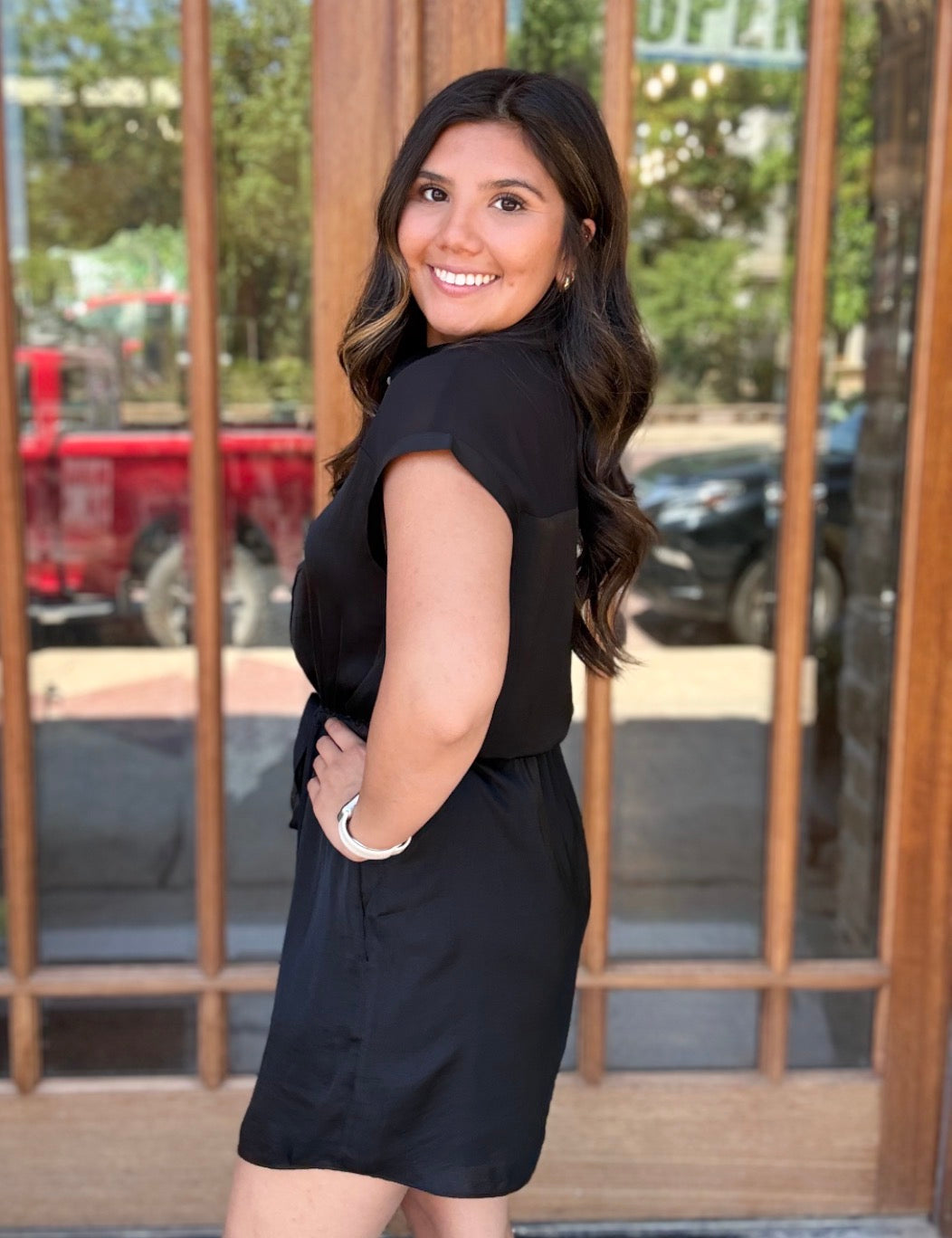 Dress - Black Short Sleeve Button Down