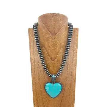 Jewelry | Necklace Silver Navajo Pearl Beads Turquoise Heart Stone Pendant