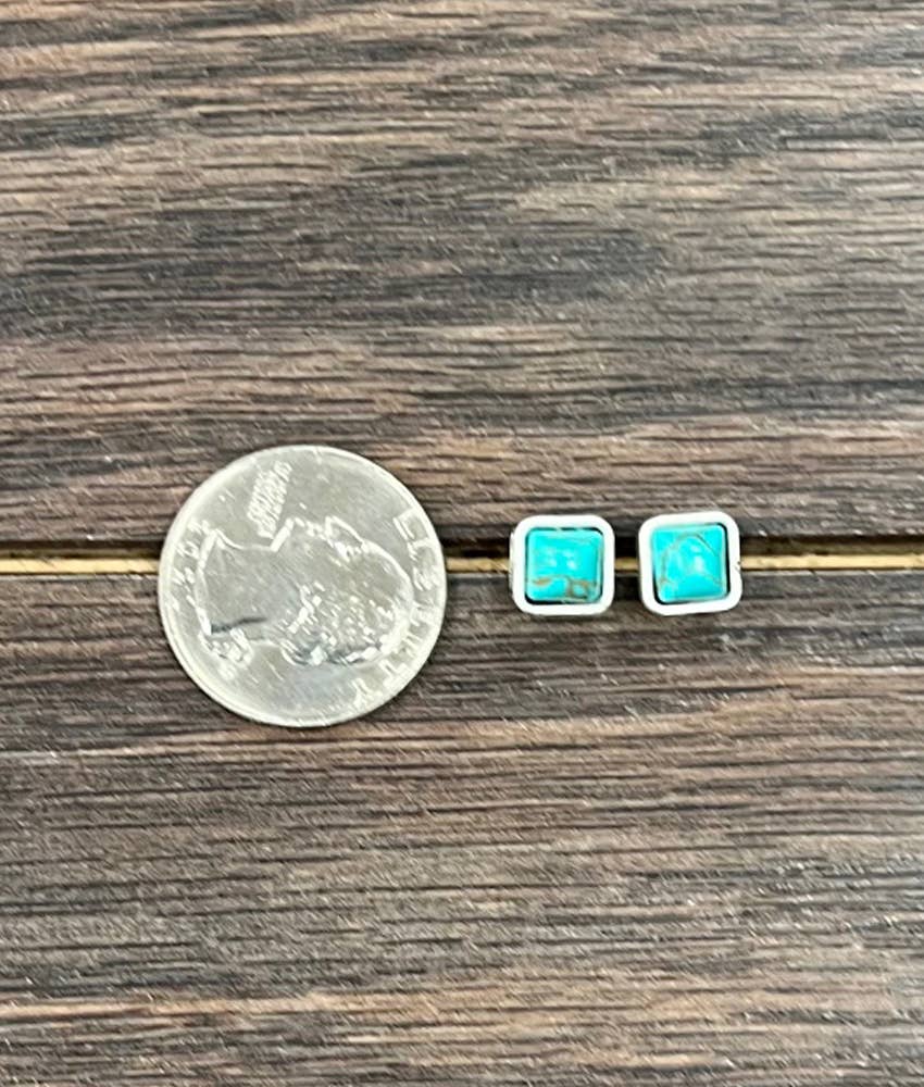 Earrings - Square Turquoise Stud