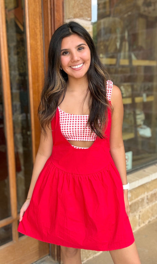 Romper Dress - Gingham Layered Red