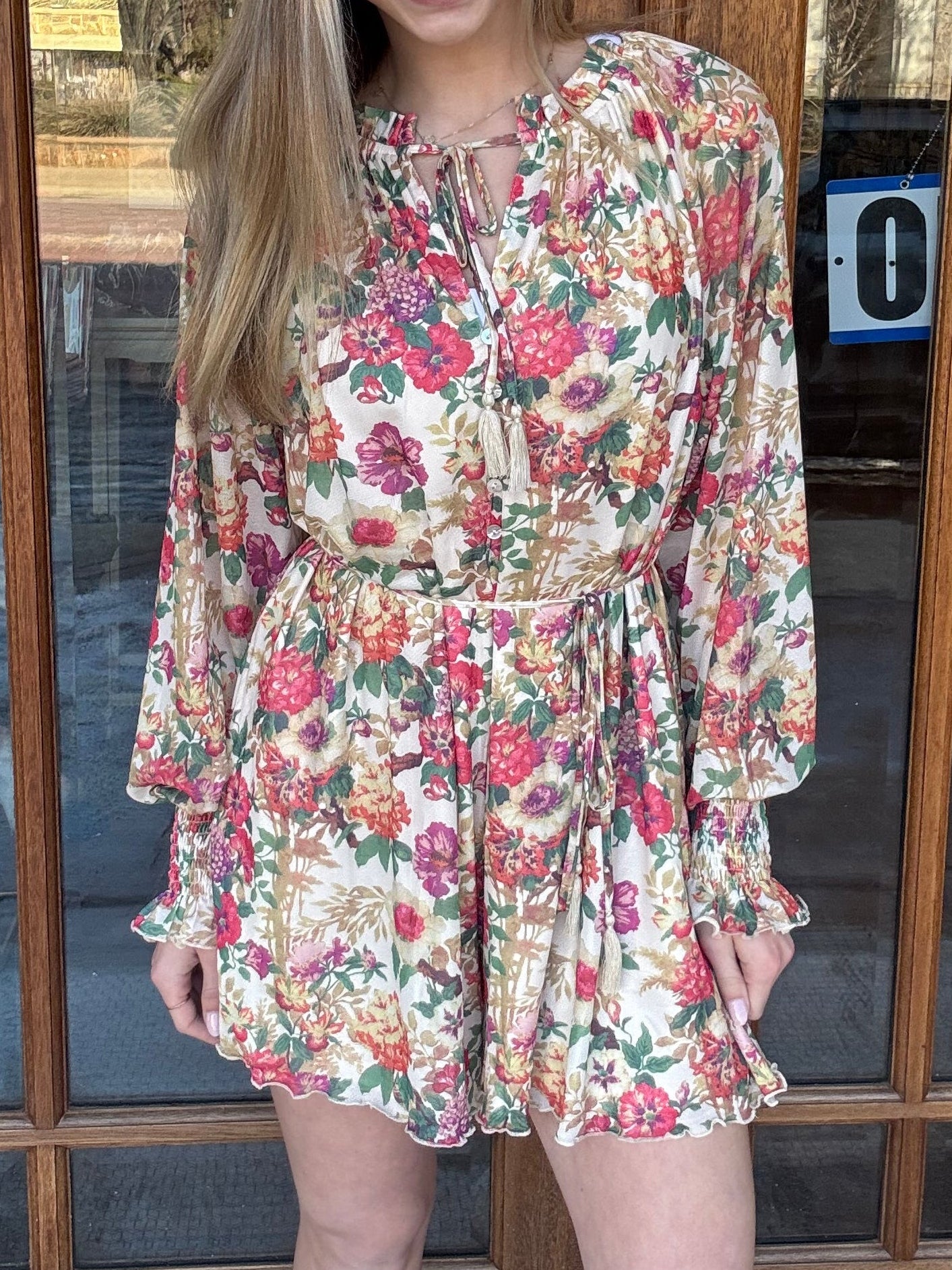 Romper - Floral Print Mesh