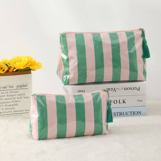 Pink/Green Stripe Cosmetic Bag
