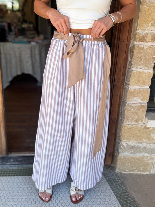 Trousers - Neutral Stripe Tie Waist