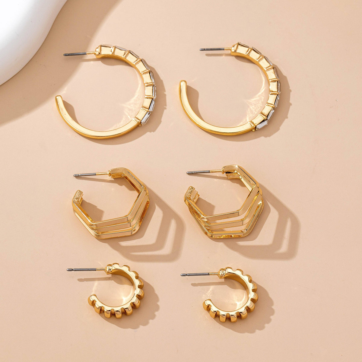 Earrings - Baguette Stone Hoop Trio