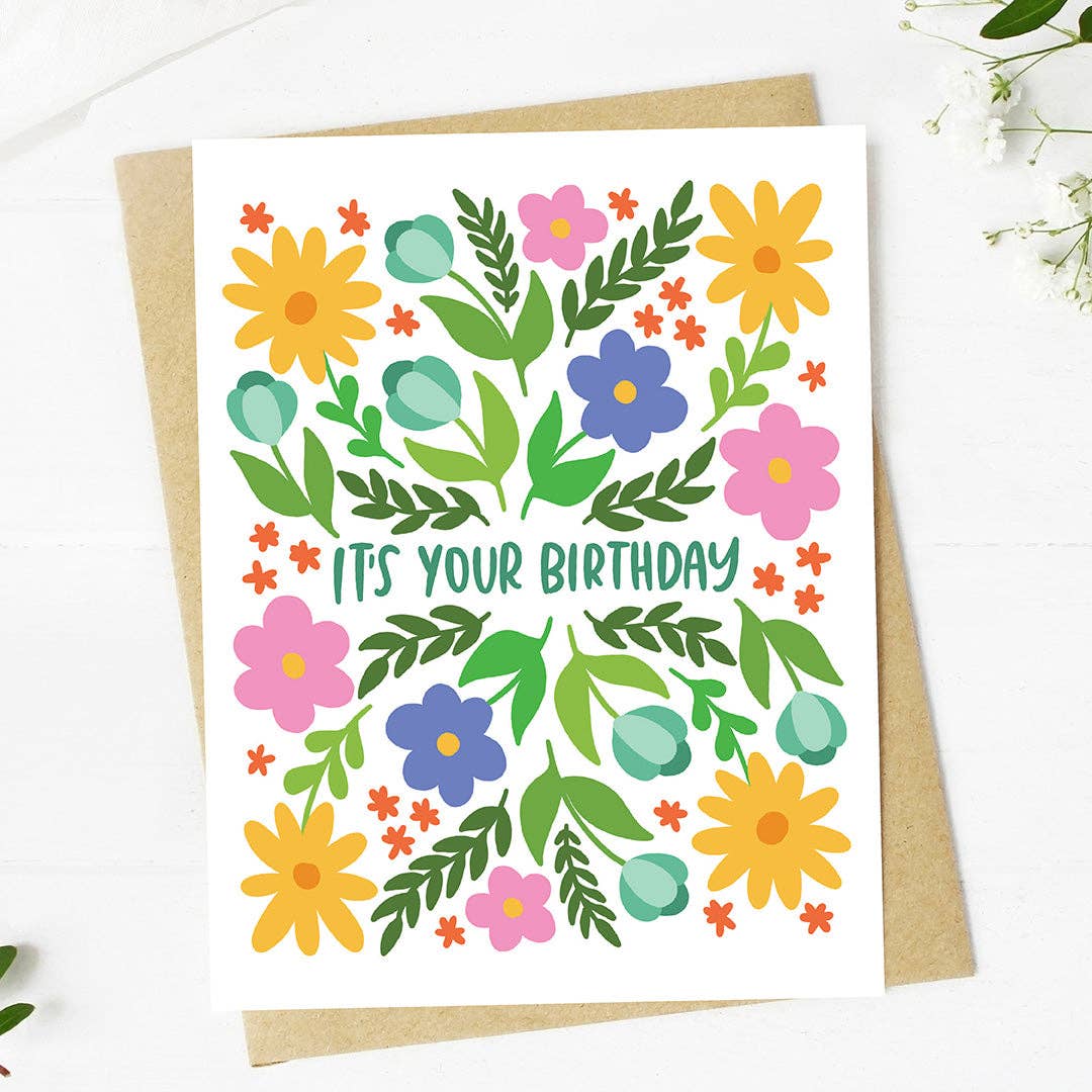 Birthday Card - "It's your birthday" Bold Spring Floral