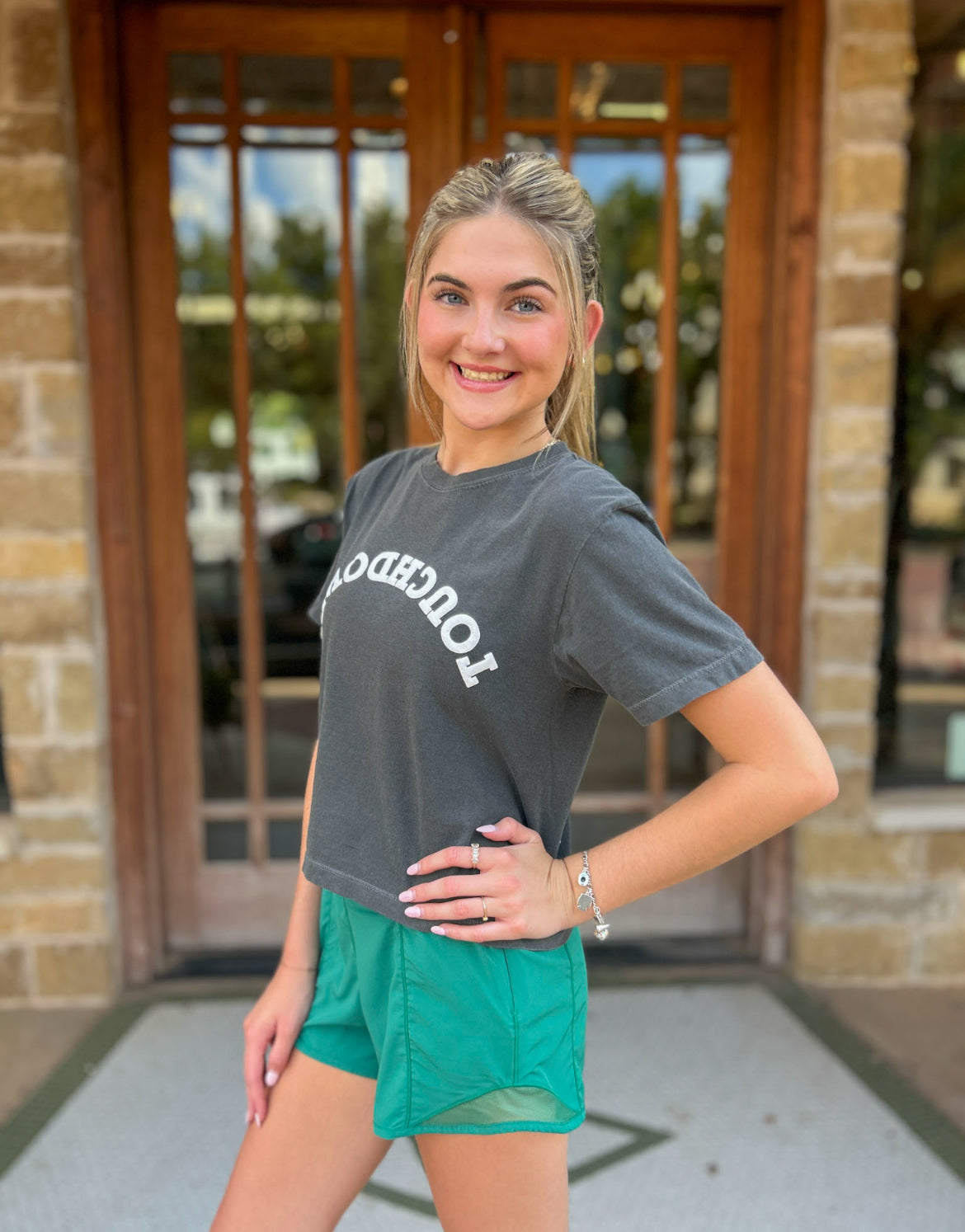 Tops | Tee Upside Down Touchdown Puff Cropped
