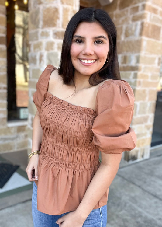 Top | Mocha Ruffle Sleeve Top
