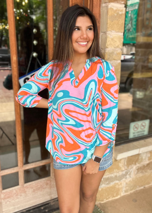 Tops | Dear Scarlett Blouse Multi Printed 3/4 Sleeve Lizzy