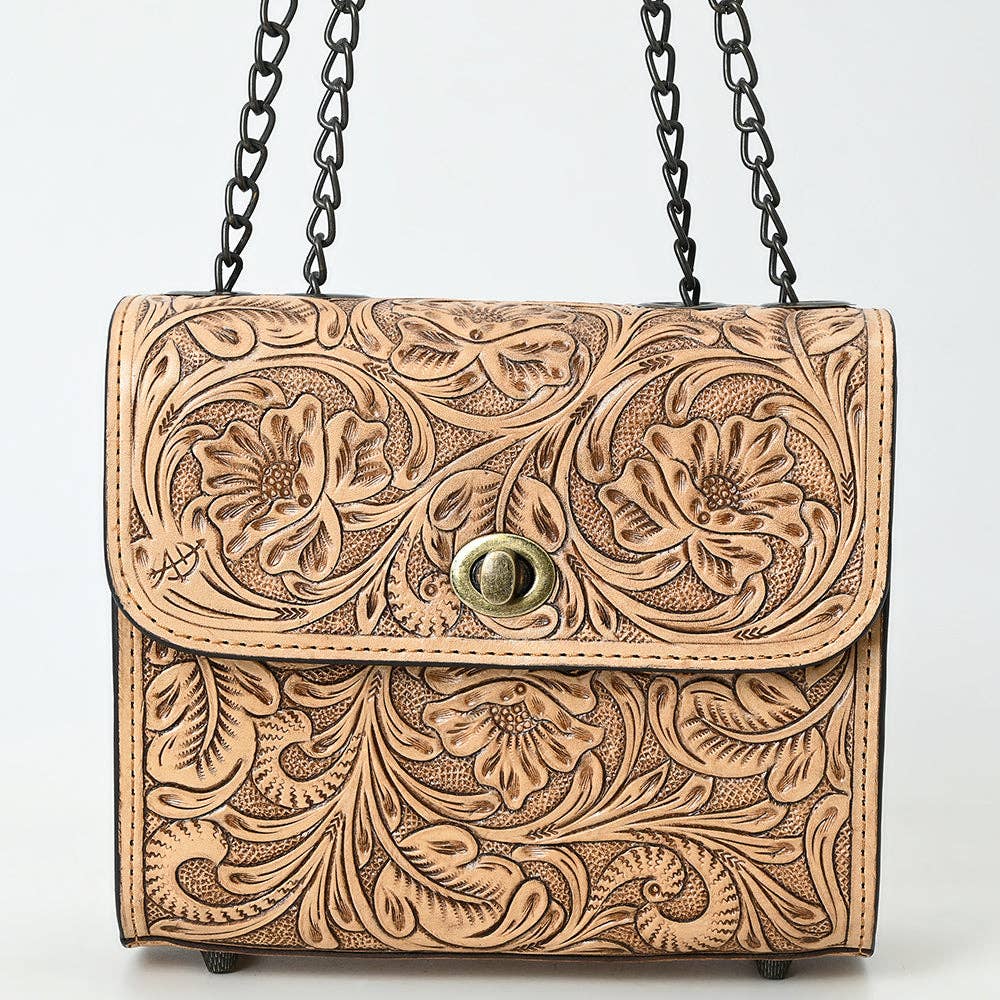 Tooled Floral Leather Crossbody Bag