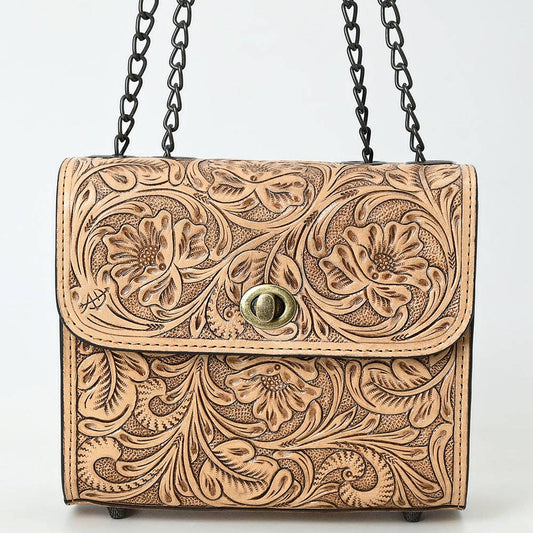 Tooled Floral Leather Crossbody Bag