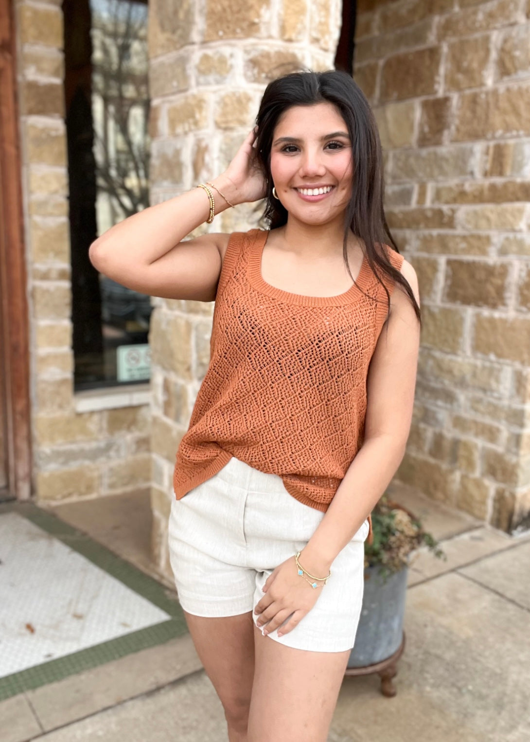 Top | Burnt Orange Square Neck Knit Top