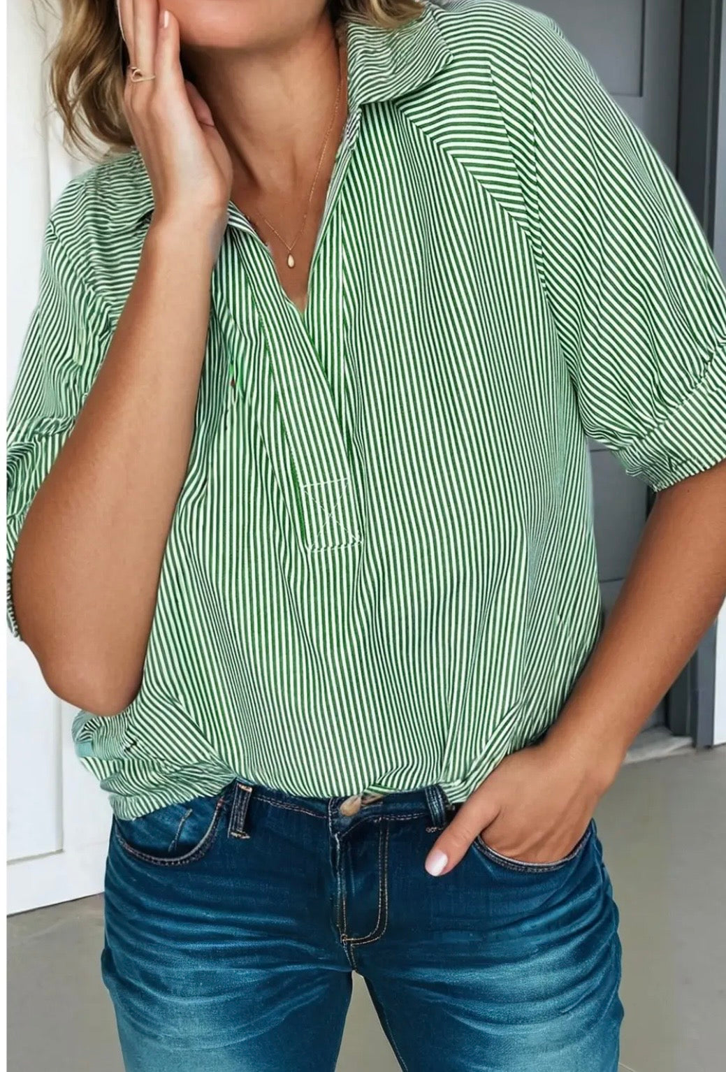 Blouse - Green Ease Striped