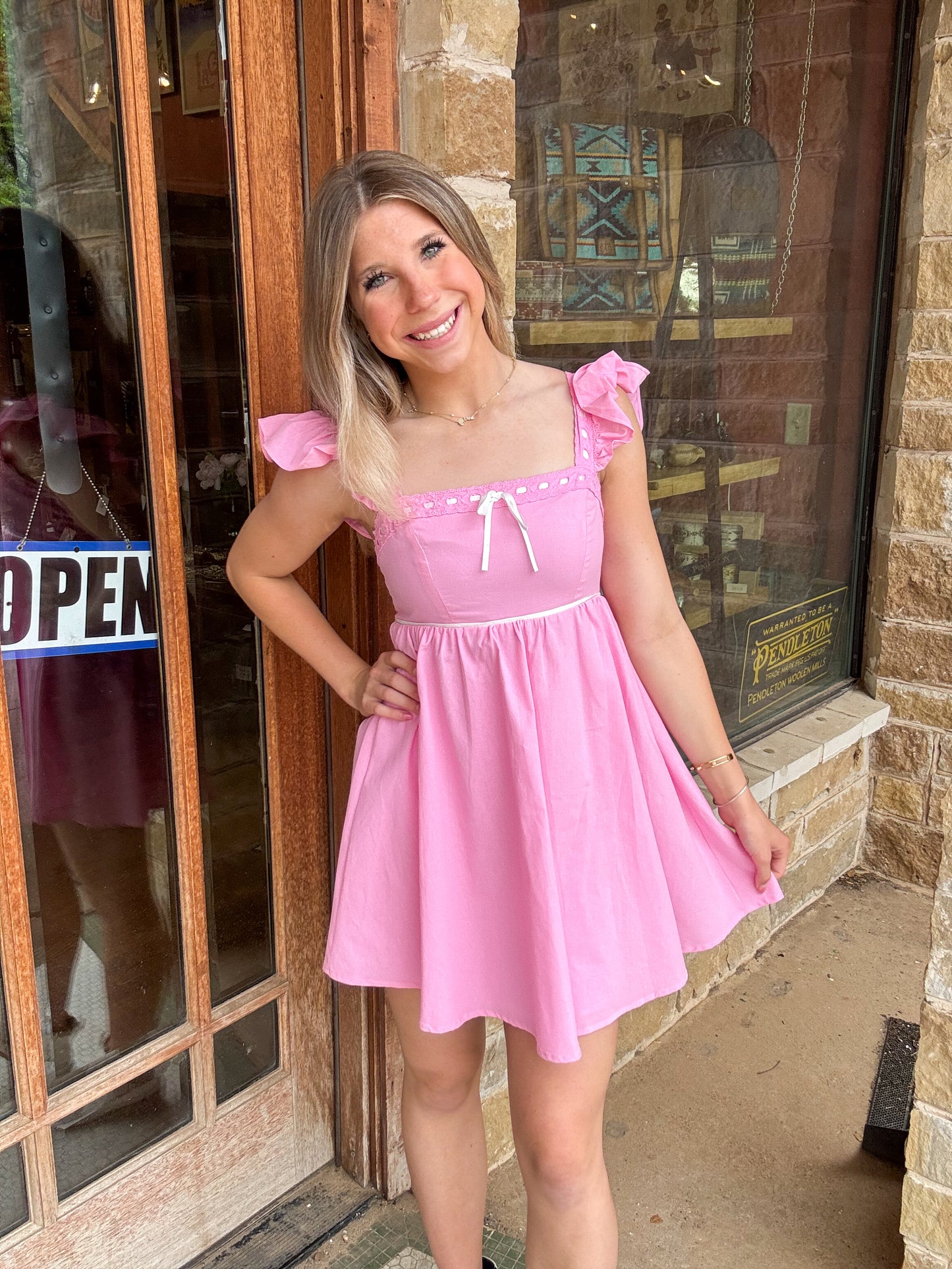 Dresses | Mini Dress Pink Square Neck Flared