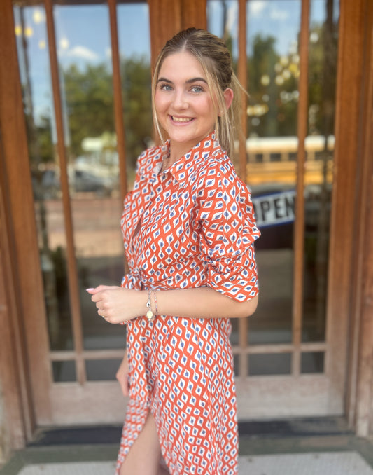 Dress | Orange Striped Tie-Waist Shirt Dress