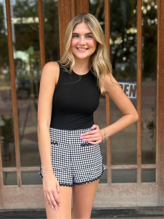 Bottoms | Shorts Houndstooth High Waisted Front Pockets Ric Rac Trim