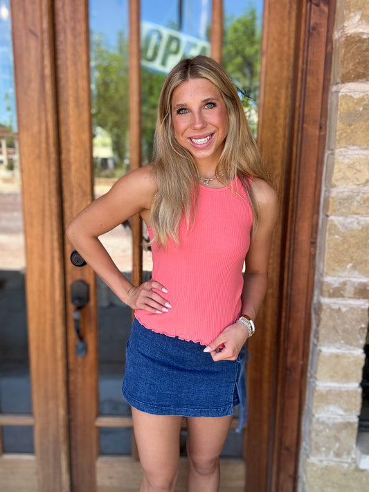 Tank - Coral Ribbed Scoop Neck
