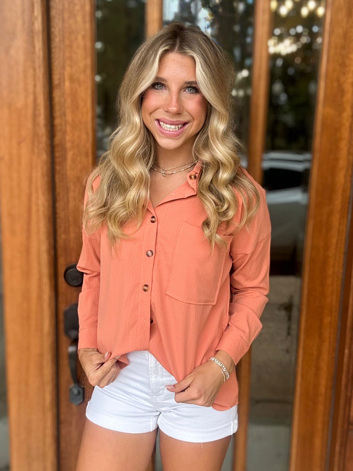 Top - Orange Oversized Button-Up